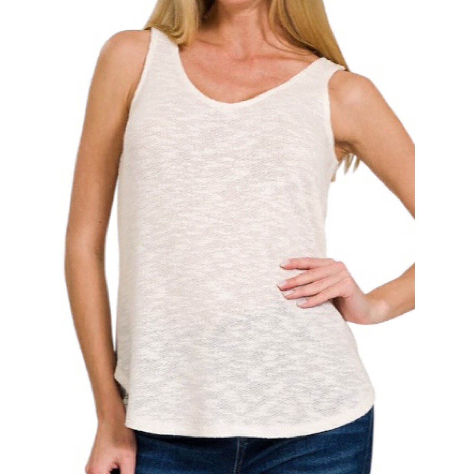 Ivory Double Scoop Slub Hacci Neck Tank