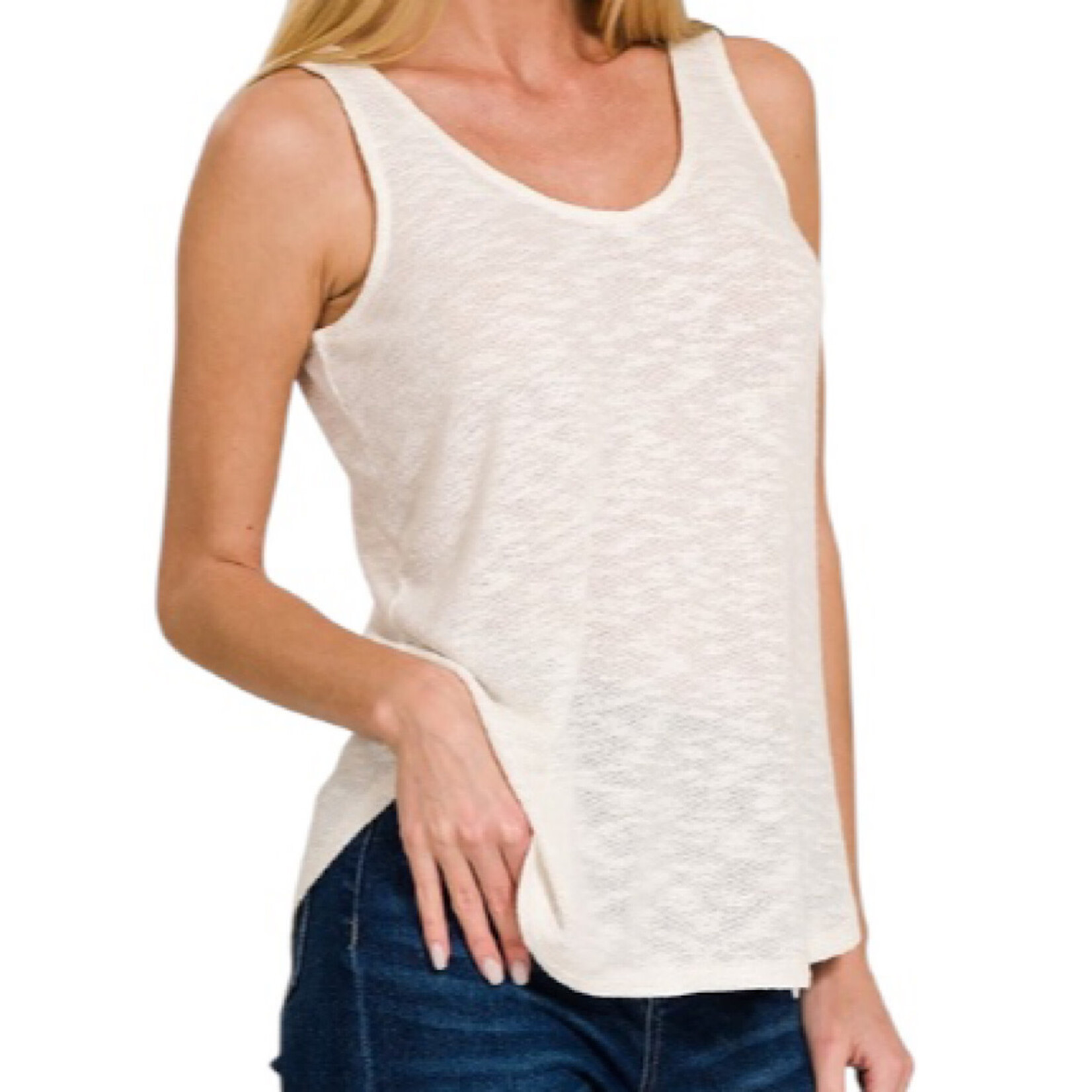 Ivory Double Scoop Slub Hacci Neck Tank