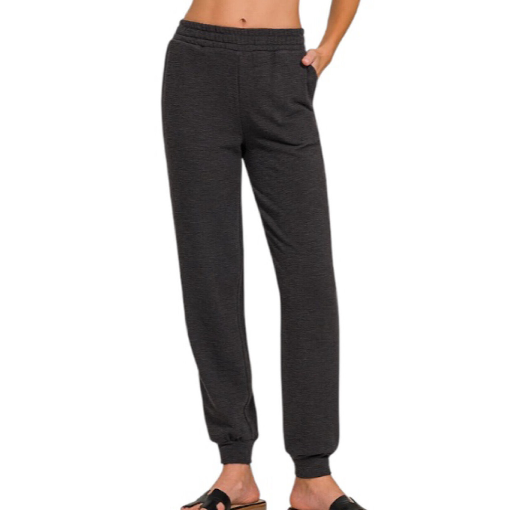 Black Cotton Slub Jogger Pants