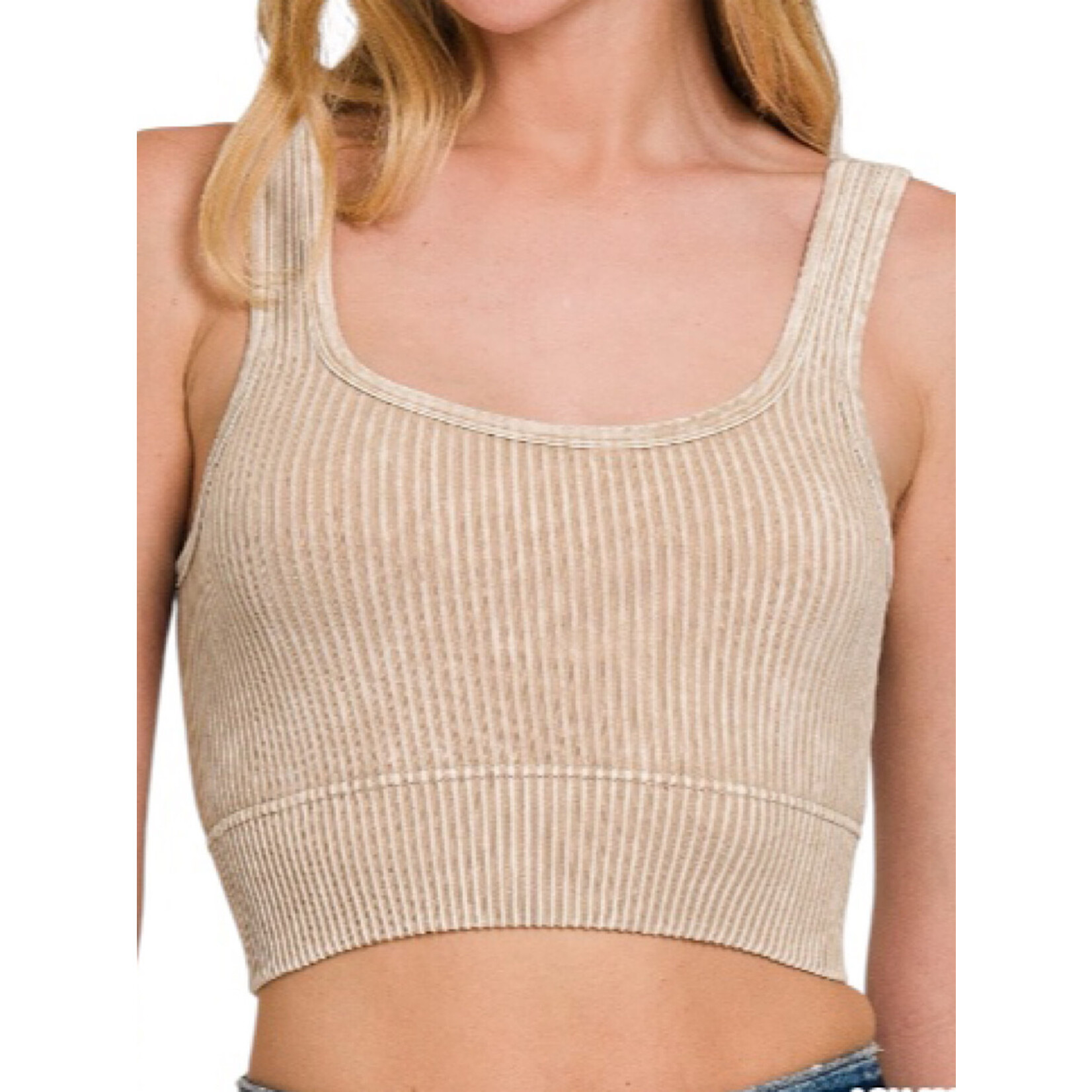Ash Mocha Washed Ribbed Seamless Tank