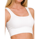 White Seamless Ribbed Square Neck Cropped Tank