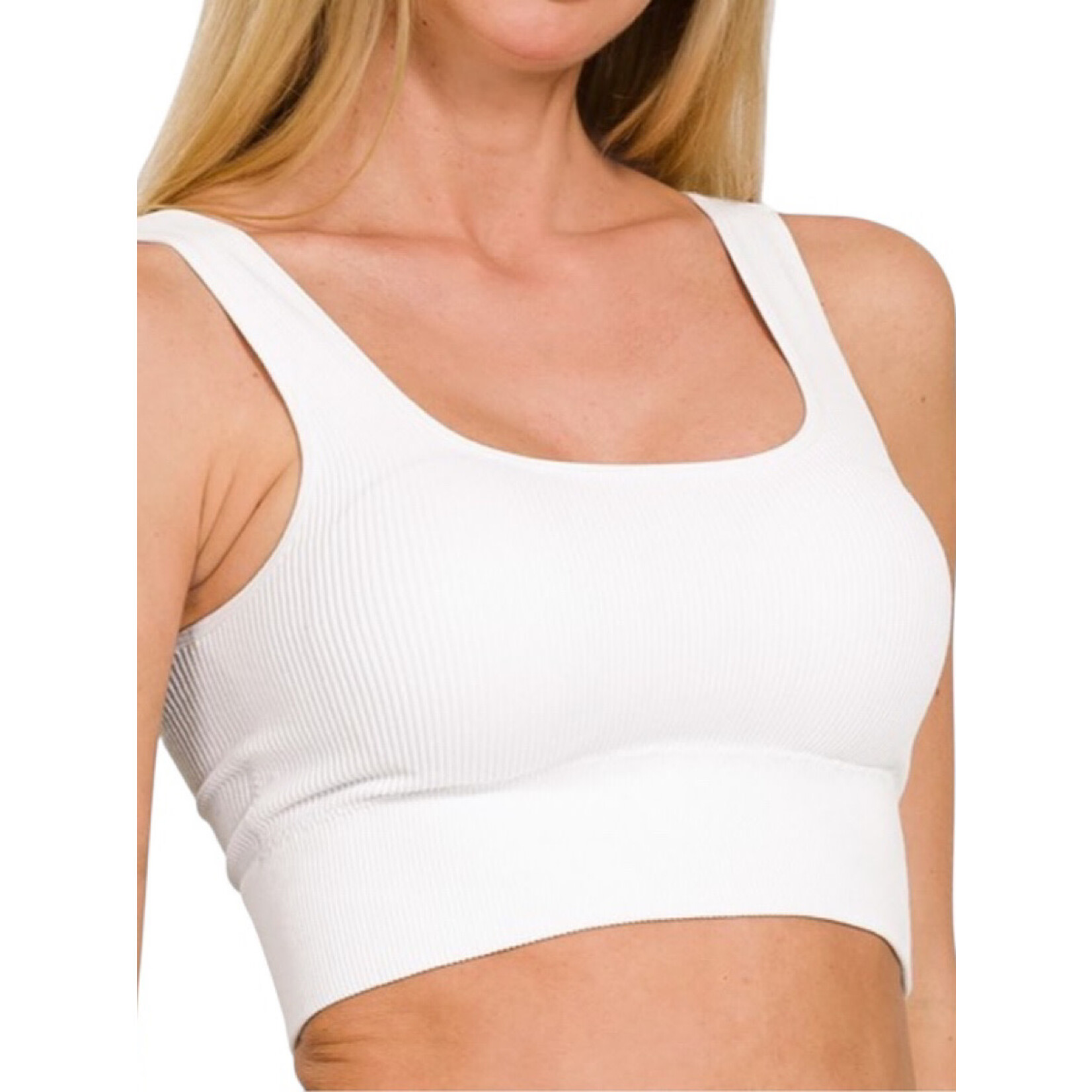White Seamless Ribbed Square Neck Cropped Tank