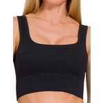 Black Seamless Ribbed Square Neck Cropped Tank