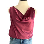 She + Sky Maroon Satin Cowl Neck Body Suit Size Medium -RF