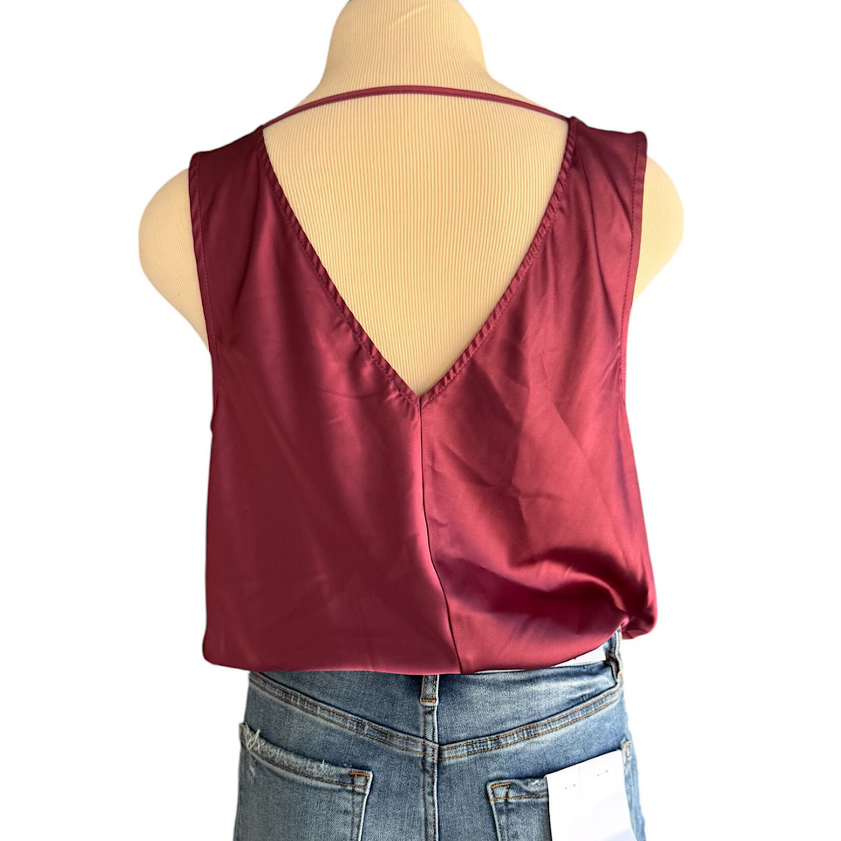 She + Sky Maroon Satin Cowl Neck Body Suit Size Medium -RF
