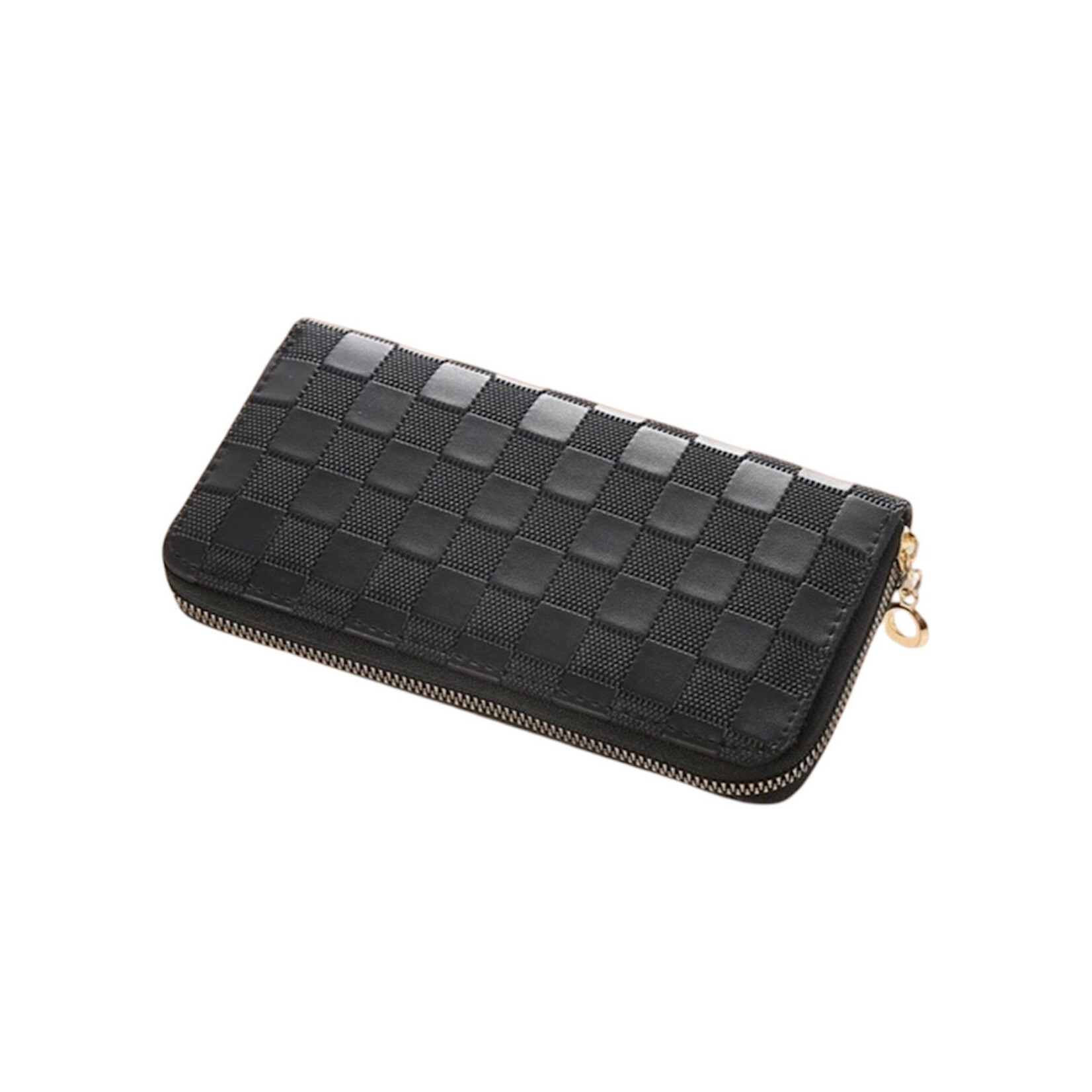 Black Checkered Monogram Vegan Leather Long Wallet