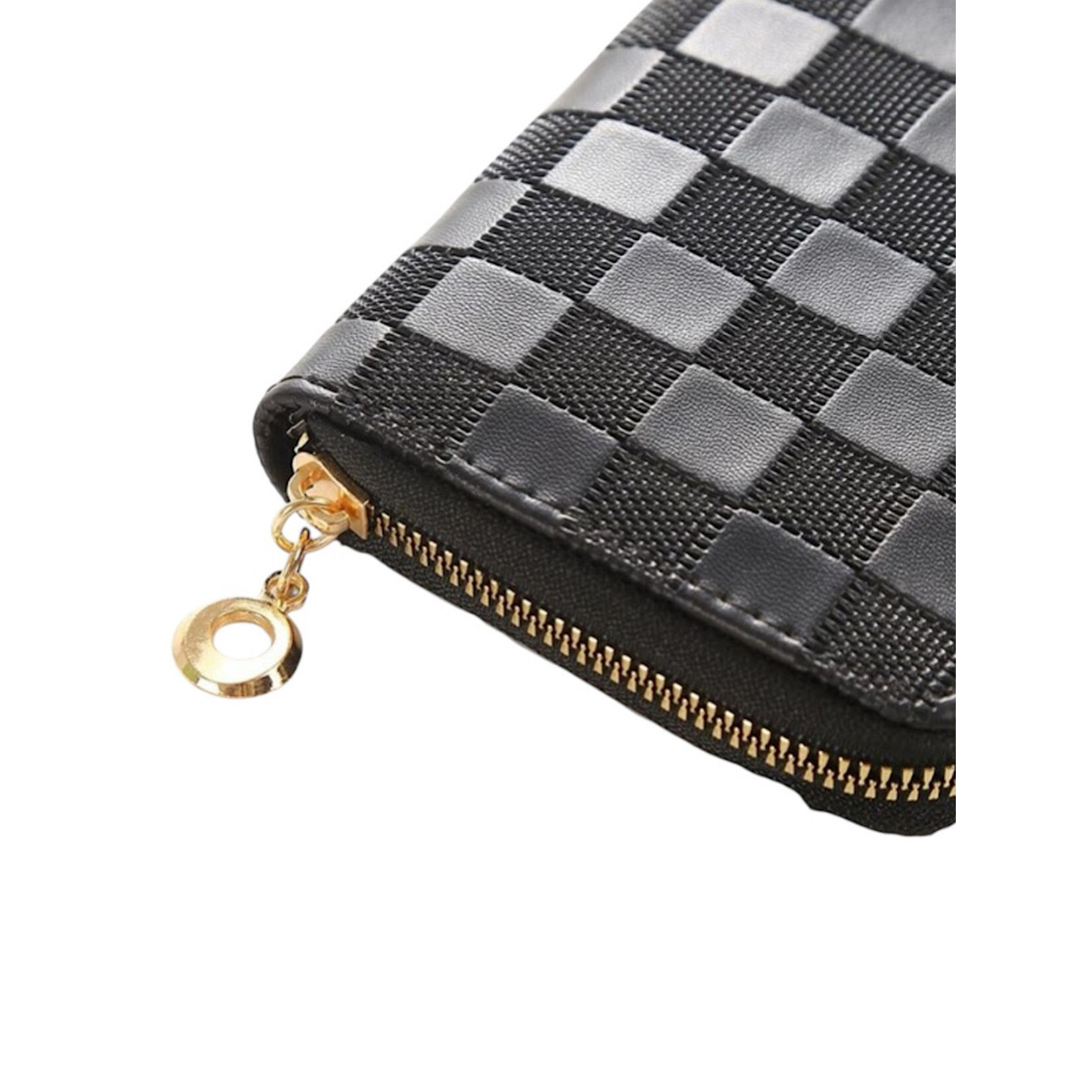 Black Checkered Monogram Vegan Leather Long Wallet