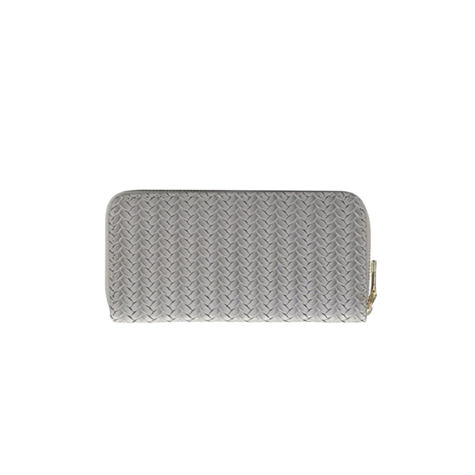 Grey Vegan Leather Woven Weave Long Wallet