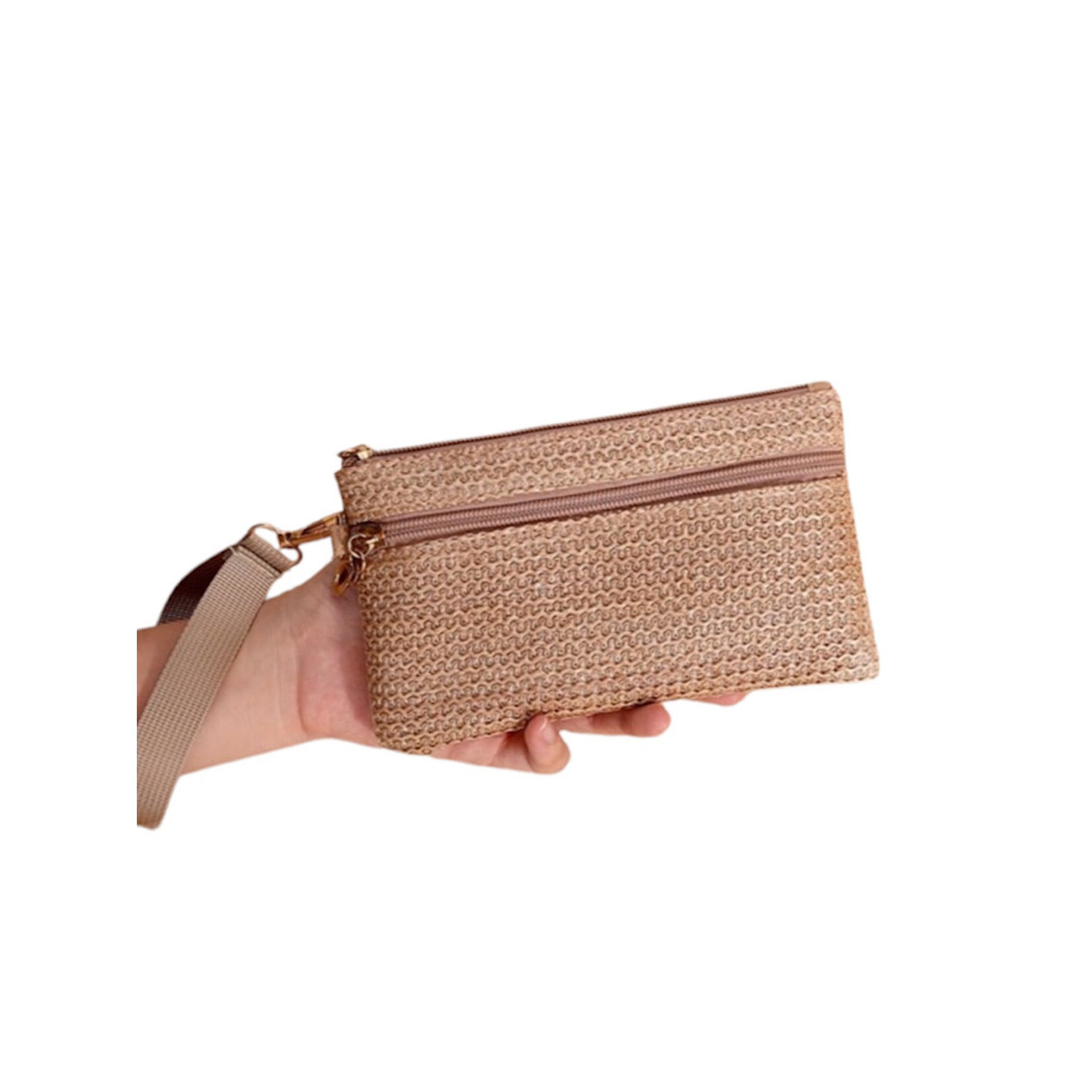 Boho Woven Straw Wristlet Wallet Bag One Size