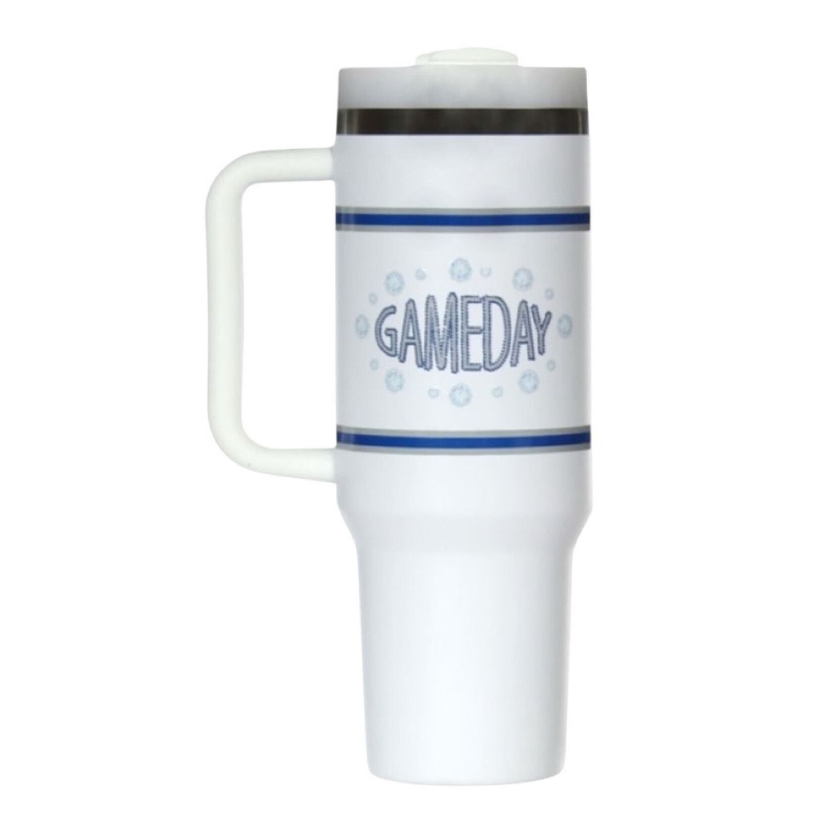 White/Blue Game Day Stainless Steel Tumbler with 2 Straws