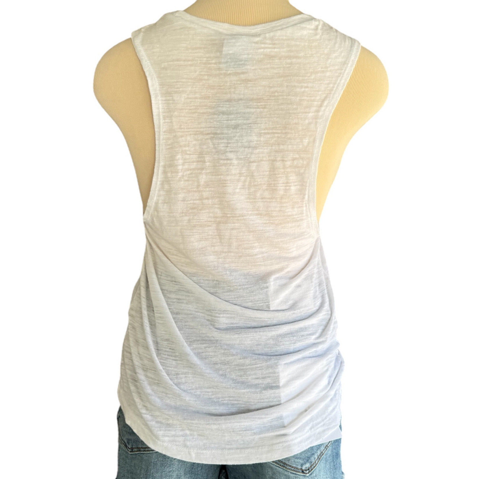 Bohemian Cowgirl Flag Printed Star White Tank Size Small -RF