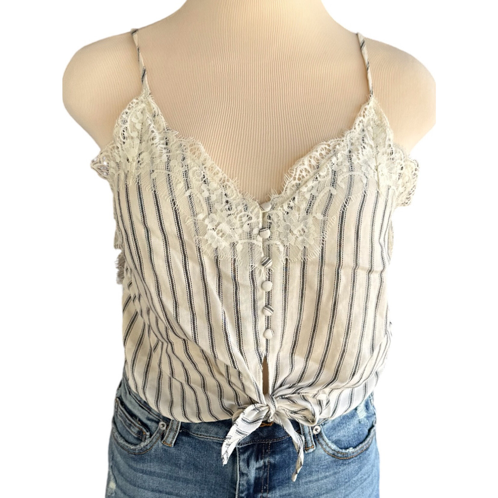 Lydelle Grey/White Striped Cropped Tank Size Medium -RF