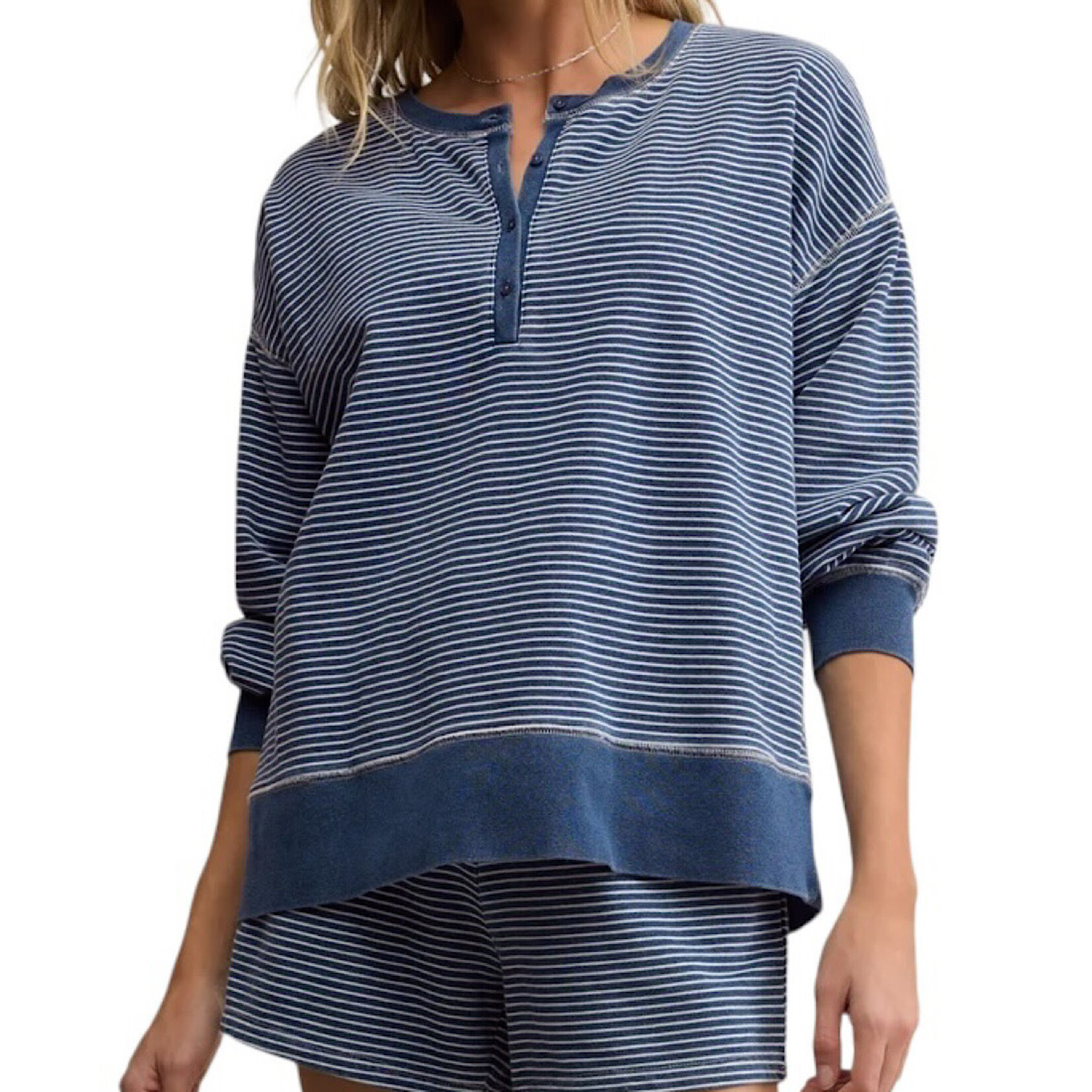 Z Supply Z Supply Apollo Striped Sweatshirt Vintage Indigo