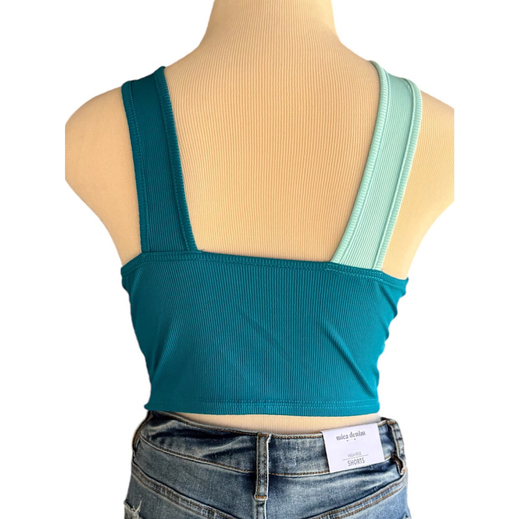 Fresral Turquoise and Teal Twisted Knot Cropped Tank Size Medium -RF