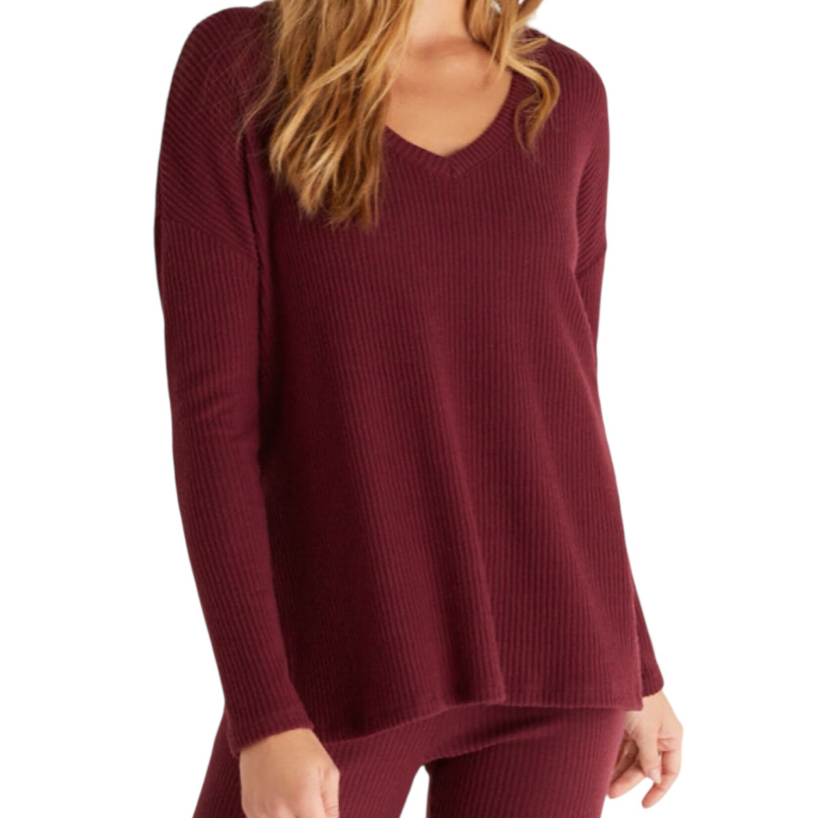 Z Supply Me-Time Rib LS Top Garnet