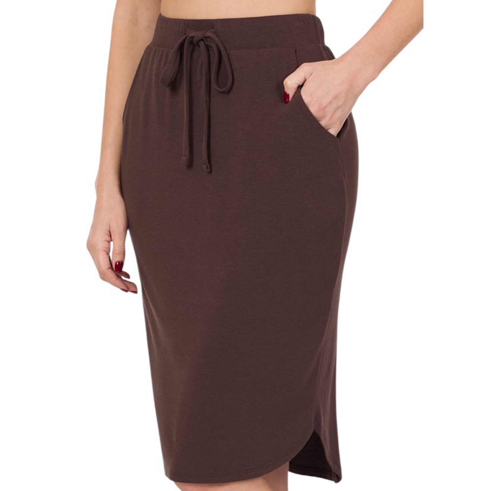 Brown Tulip Hem Skirt W Side Pockets