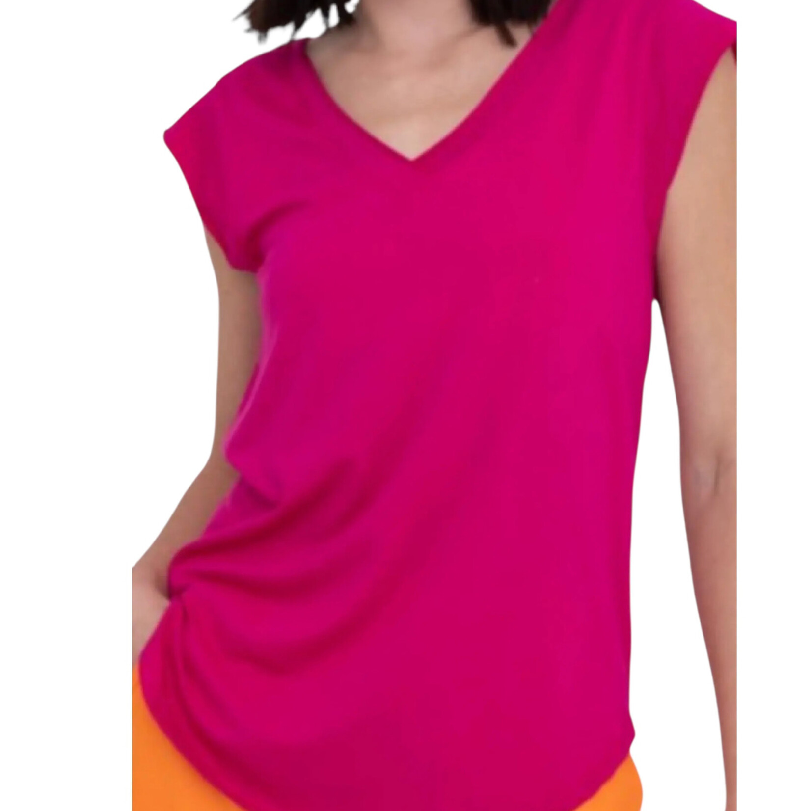 V-Neck Tee With Curved Hem