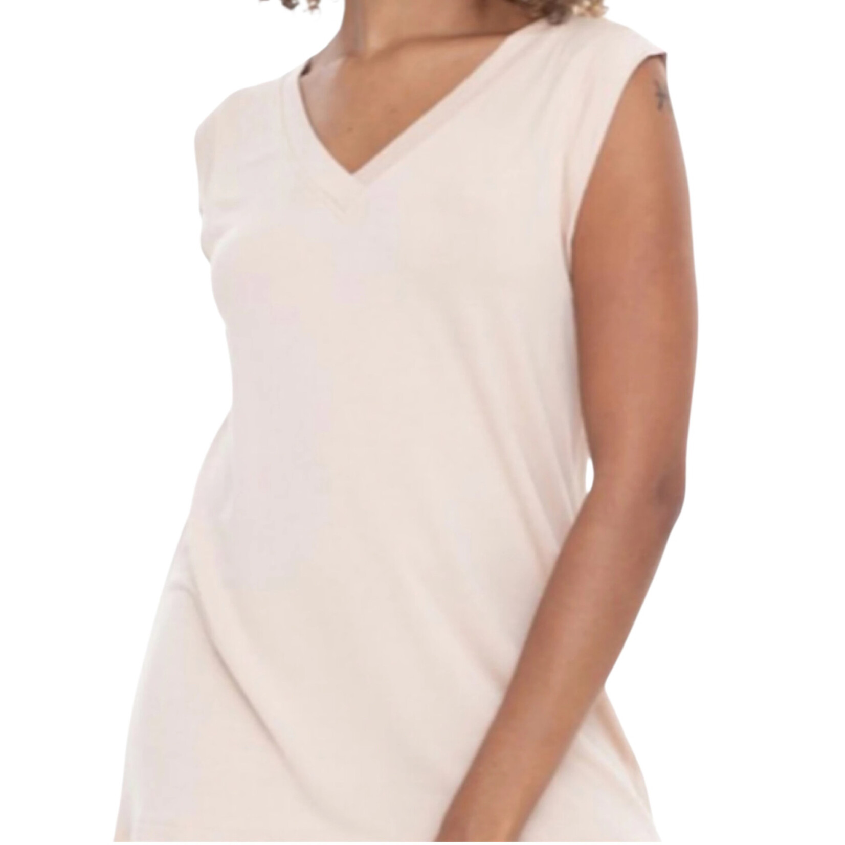 Nude Oversized V Neck Tunic Tee