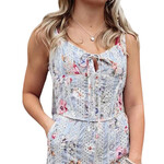 Blue Multi Sleeveless Floral Tie Front Crop Top