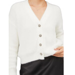 White Fuzzy Ribbed Button Up Cardigan