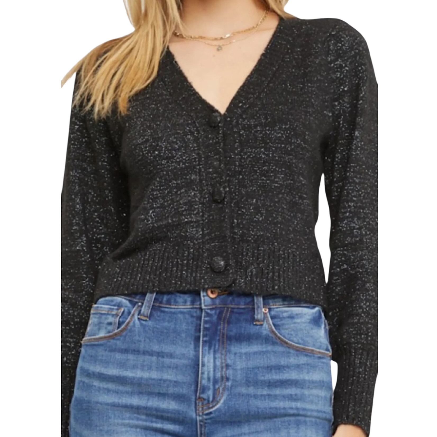 Black Luxe Button Cardigan