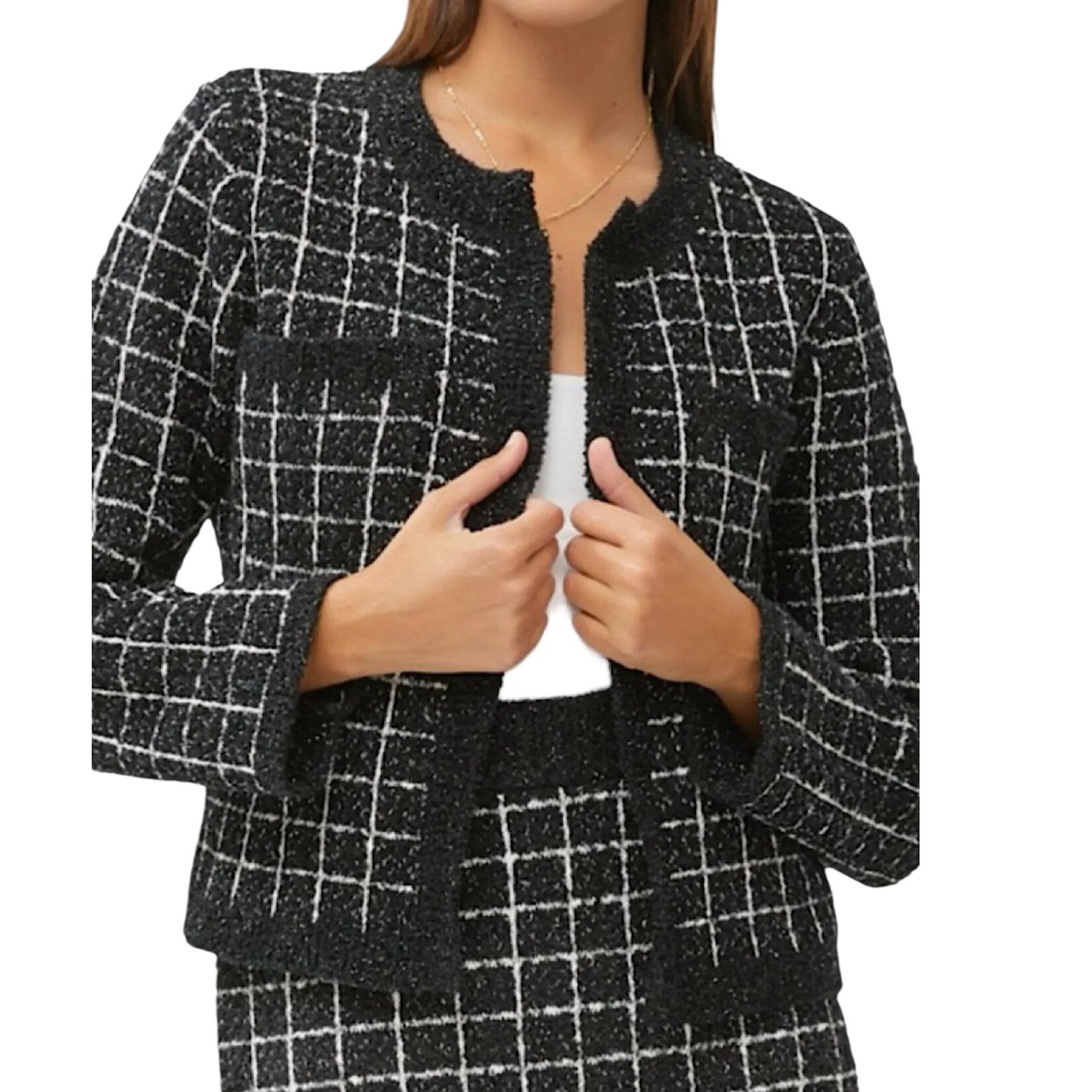 Black and White Cropped Sweater Jacket