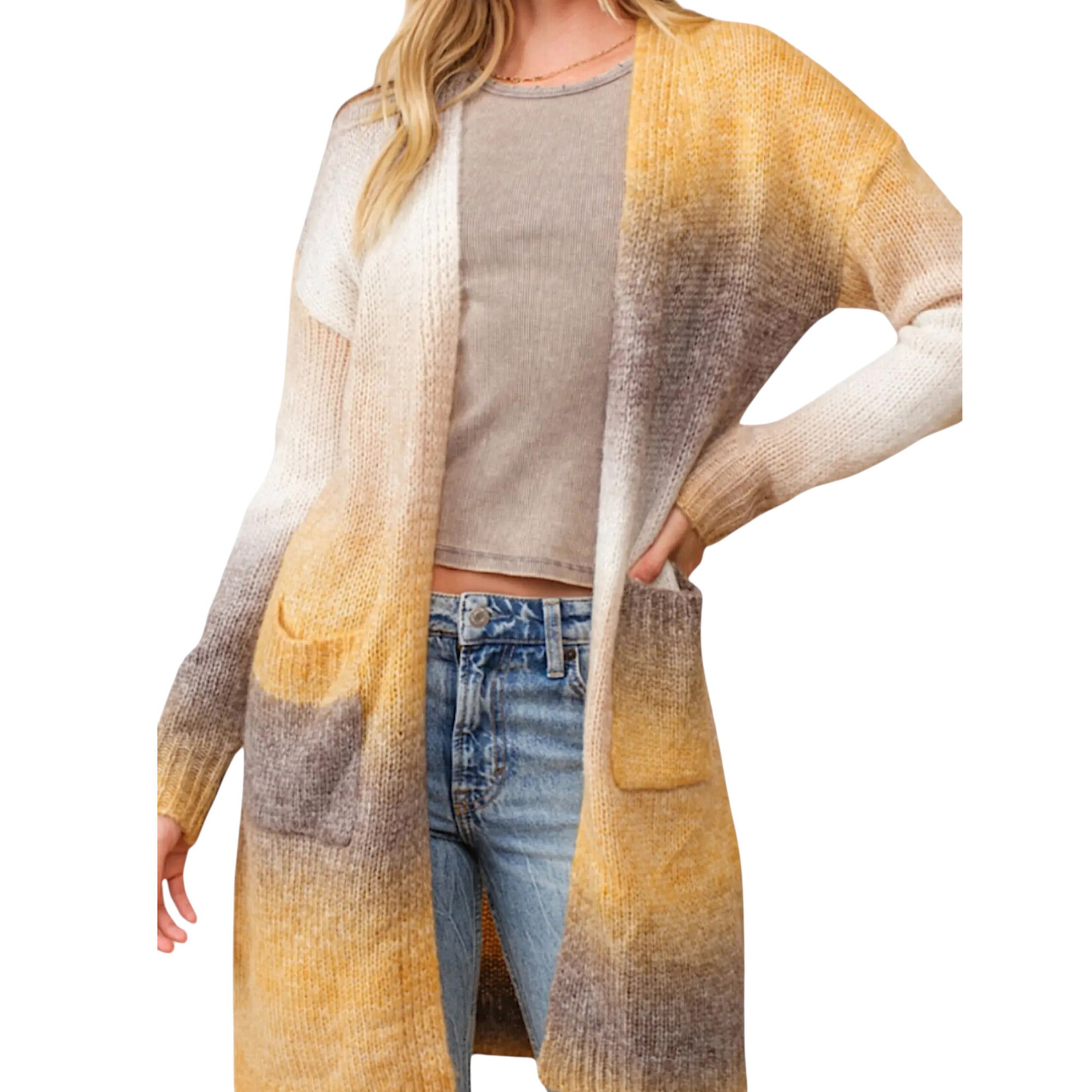 Mustard Ombre Knit Open Cardigan