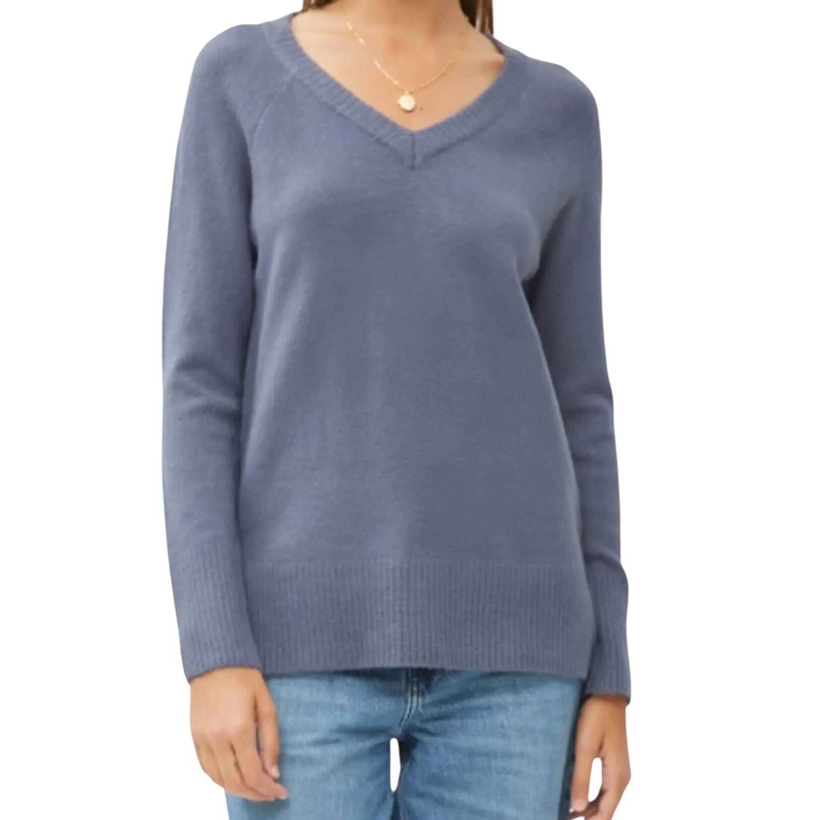 Slate Blue Classic V Neck Sweater