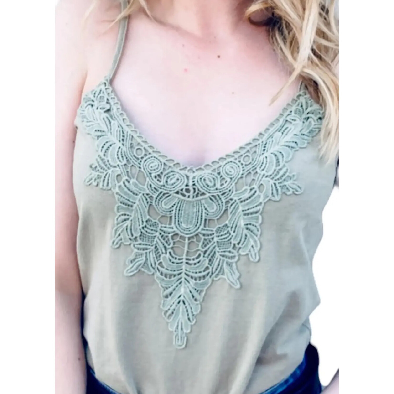 Sage Crochet Detail Cami Knit Top