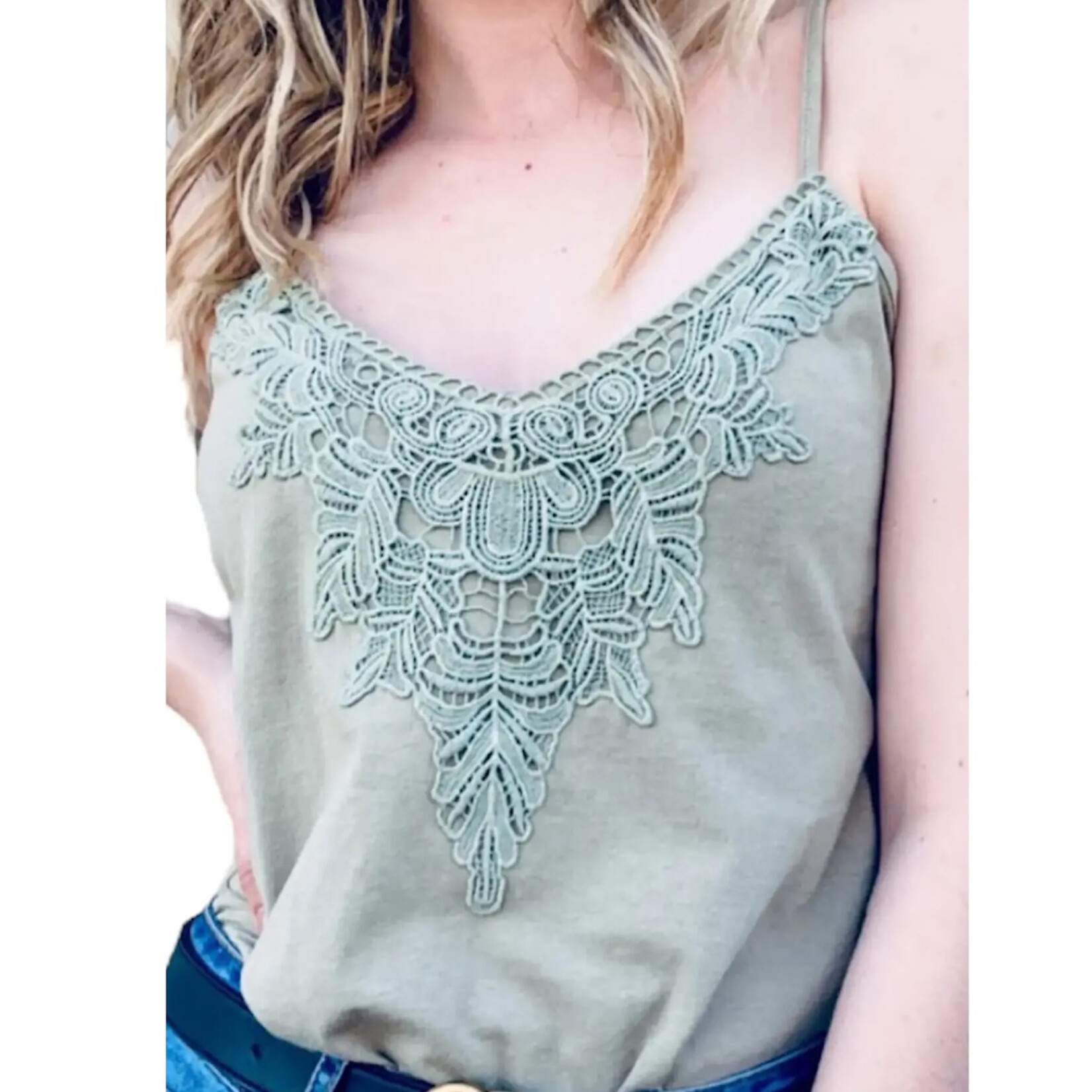 Sage Crochet Detail Cami Knit Top