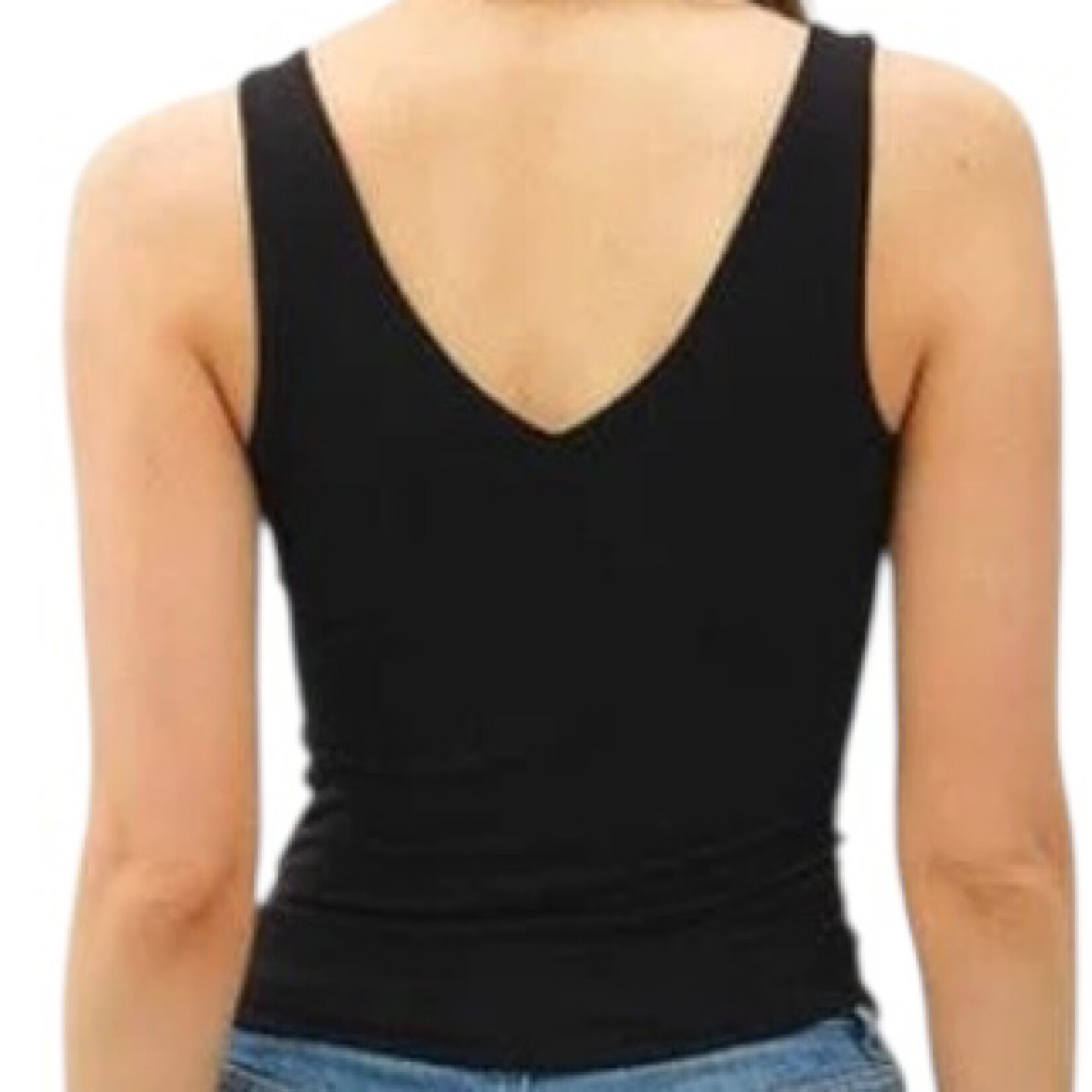 Black Knit Double Lined V Neck Basic Tank