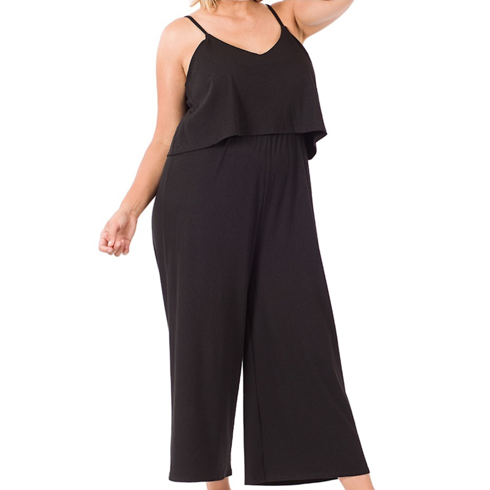Plus Ribbed Double Layer Jumpsuit