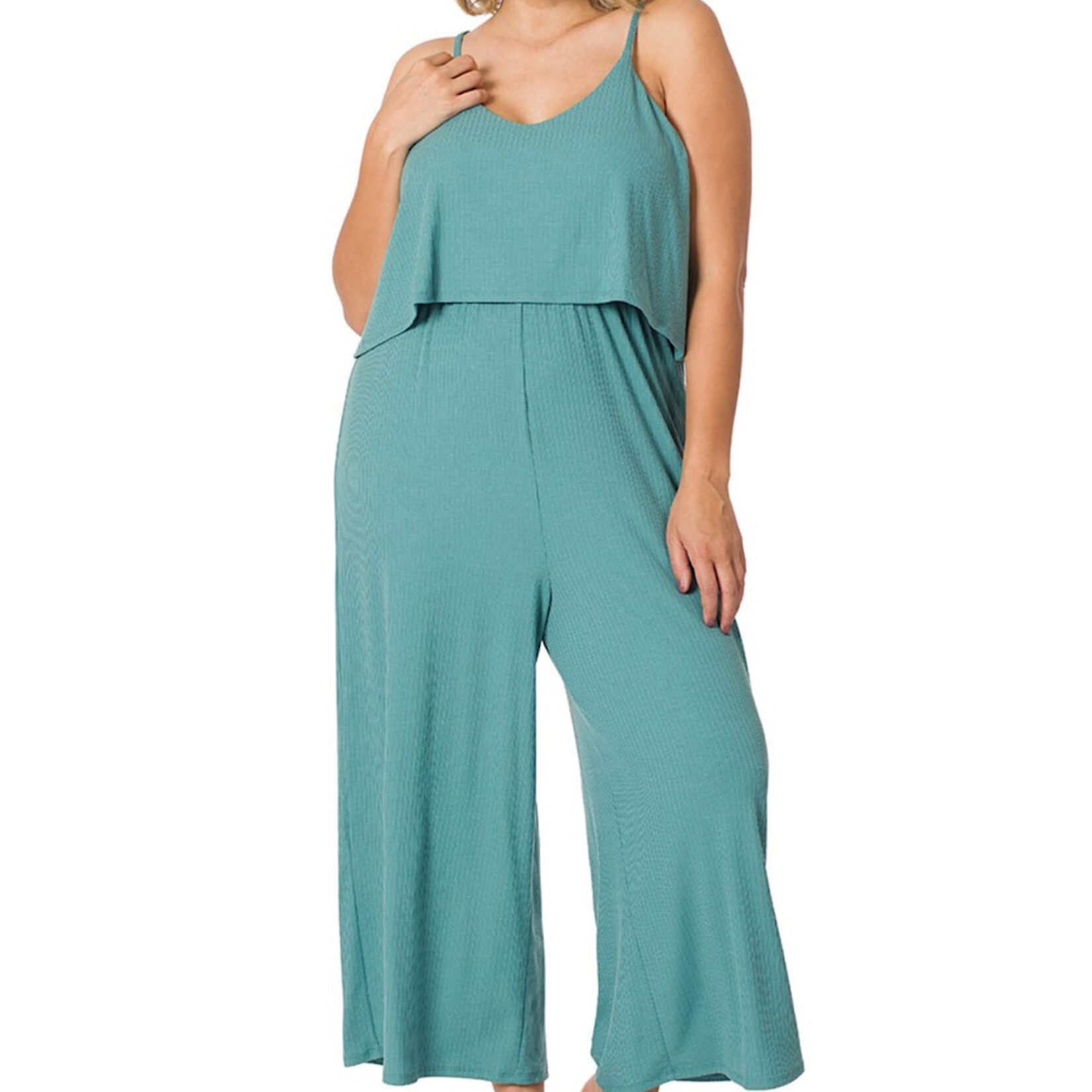 Plus Ribbed Double Layer Jumpsuit