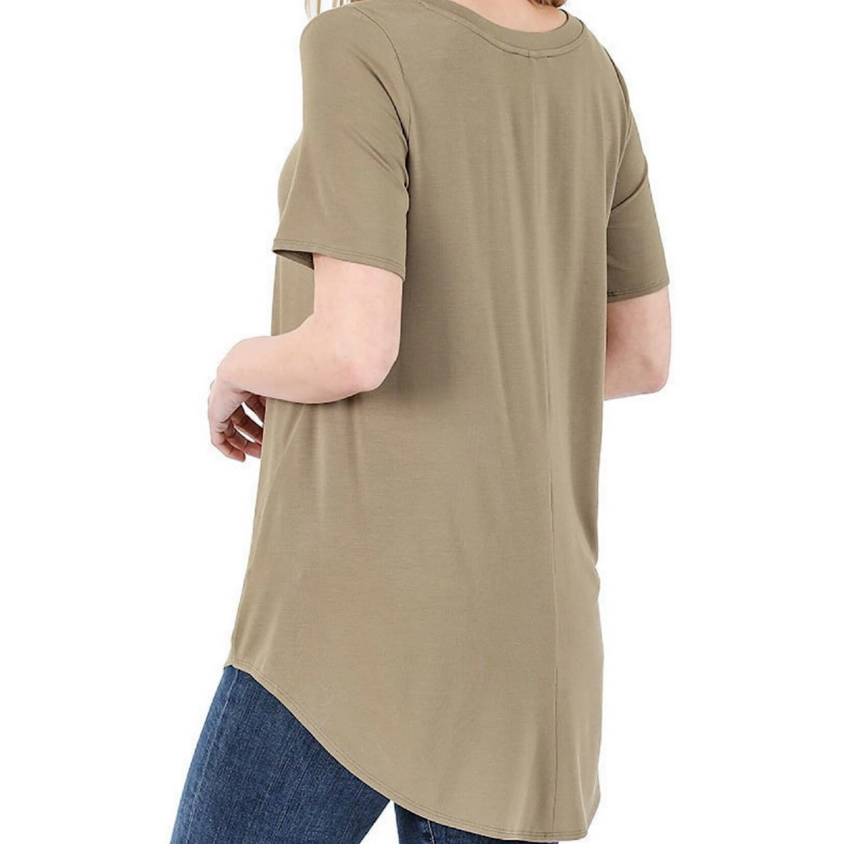 Plus Khaki Rayon Short Sleeve V-Neck Top
