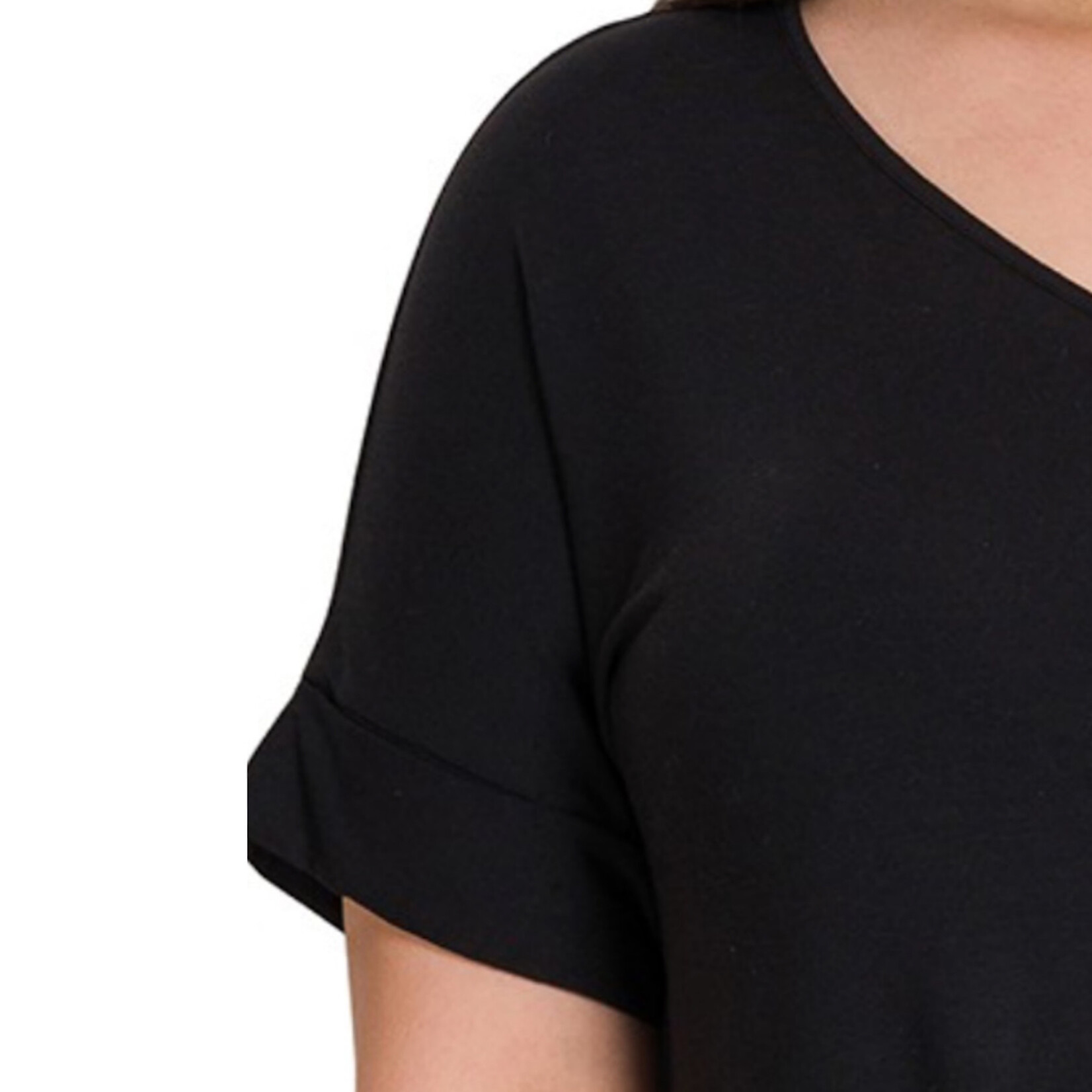 Plus Black Modal Short Sleeve V-Neck Top