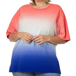 Plus Deep Coral/Bright Blue Dip Dye S/S Round Neck Tee