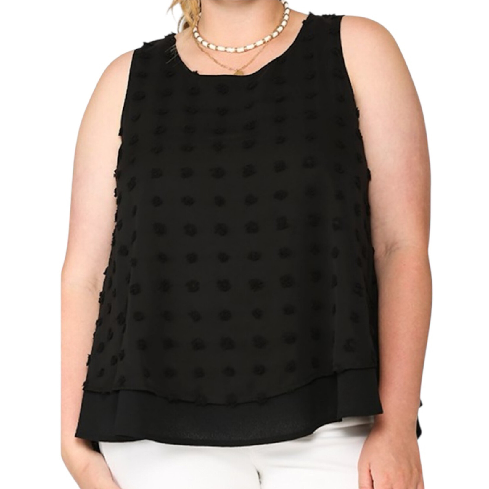 Plus Urakiri Woven Dot Fabric Sleeveless Flowy Top