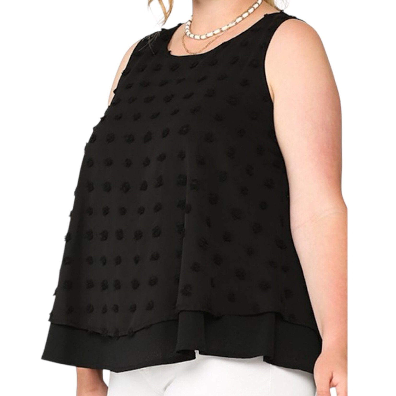 Plus Urakiri Woven Dot Fabric Sleeveless Flowy Top