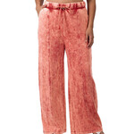 Plus Burgundy Acid Wash Wide Leg Pants