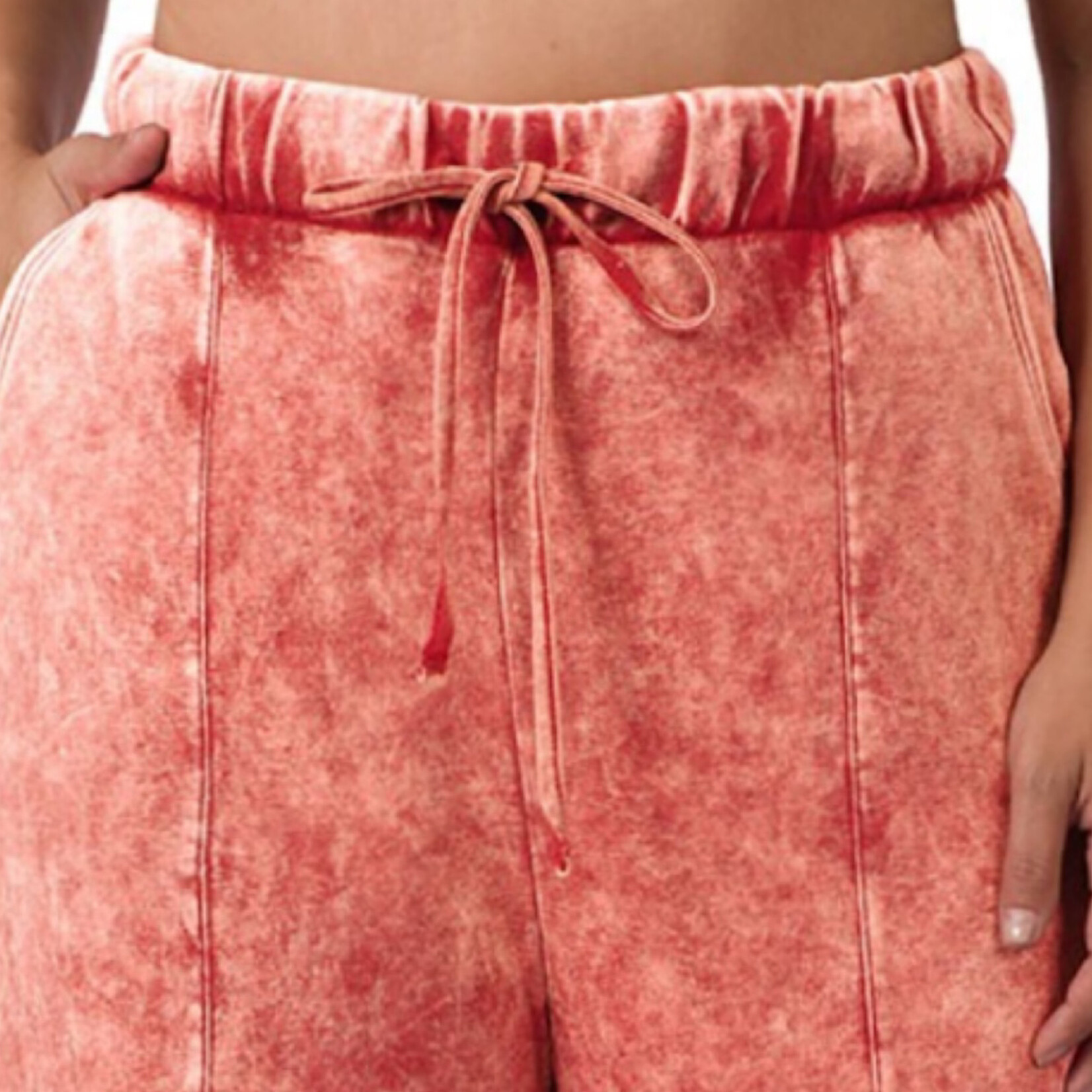 Plus Burgundy Acid Wash Wide Leg Pants