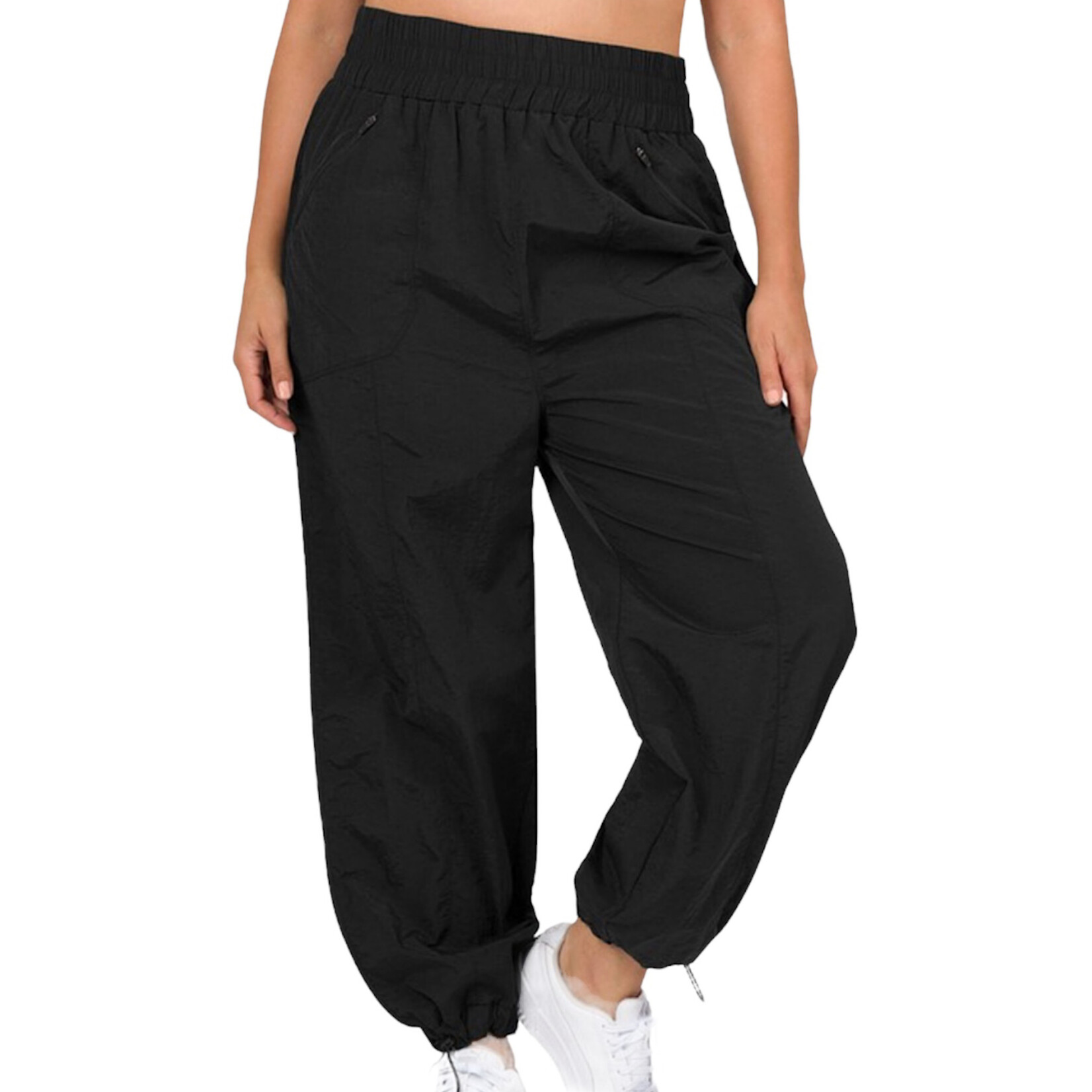 Black Plus Smocked High Waistband Jogger Pants