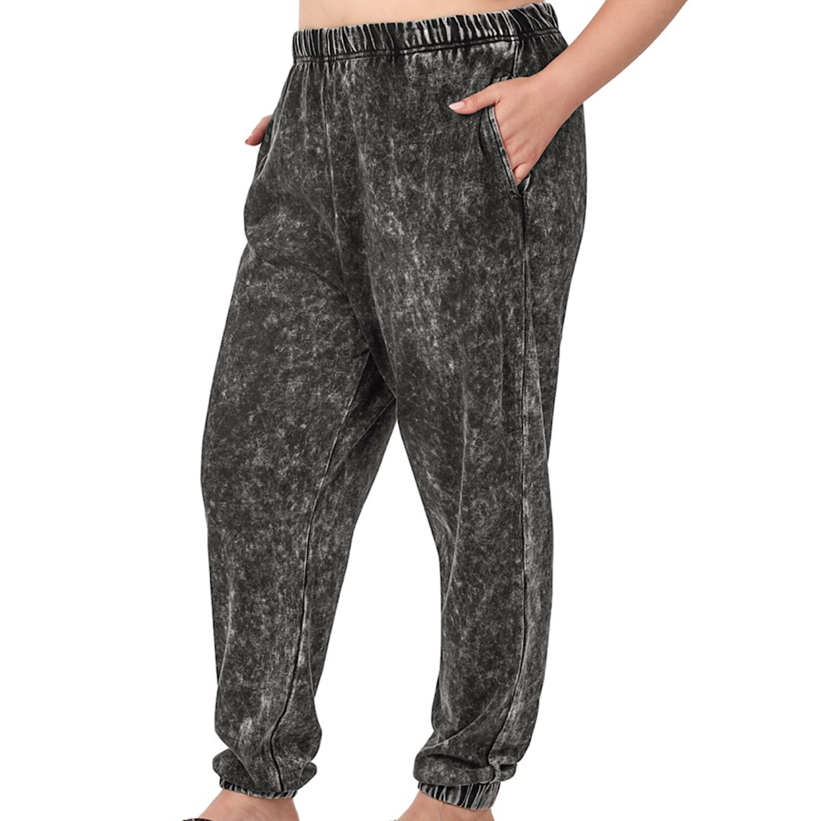 Plus Black Acid Wash Joggers W Pockets