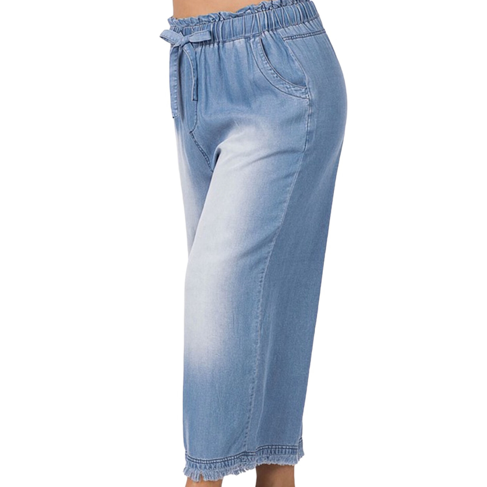 Plus Medium Chambray Paper bag Waist Wide Leg Cropped Pants