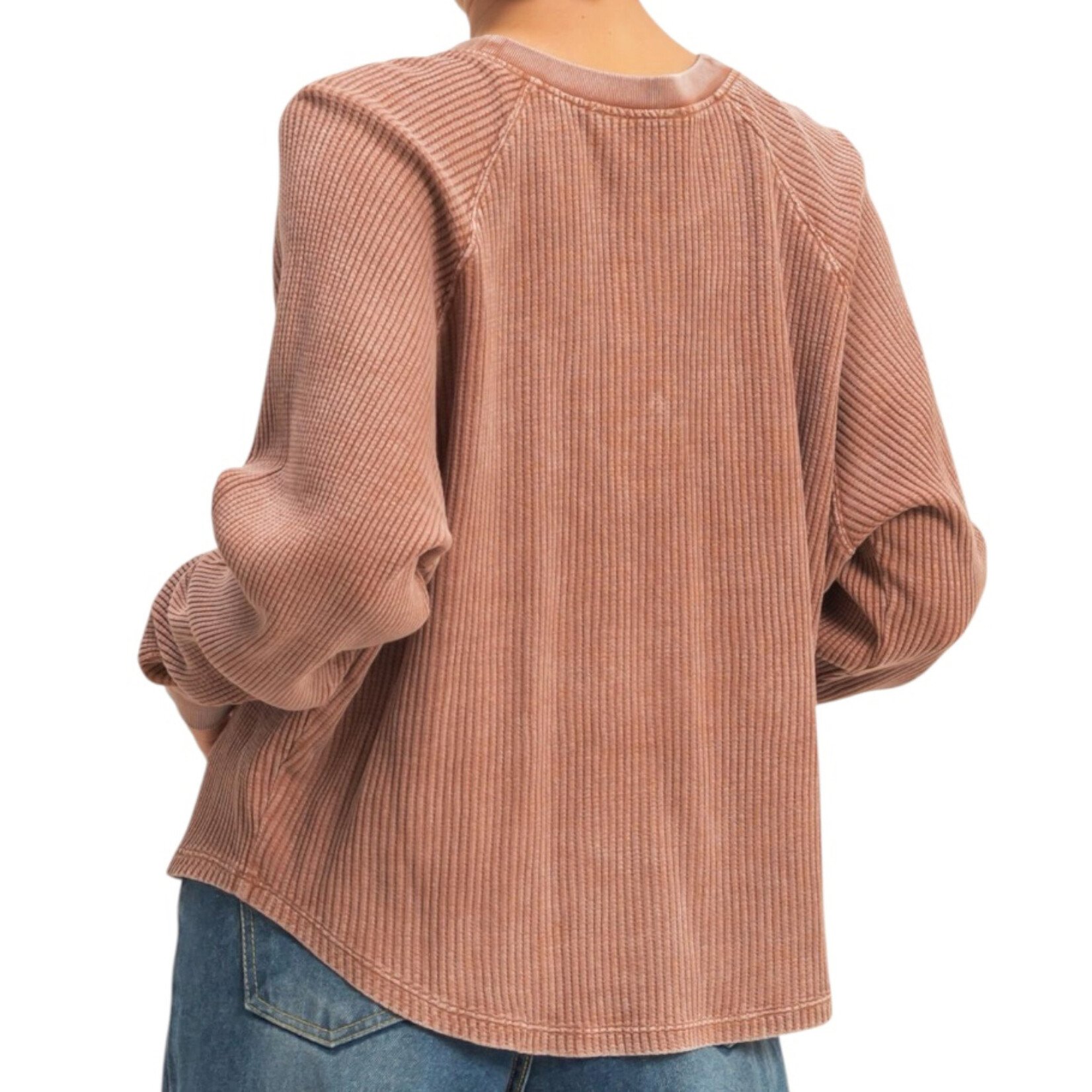 Chestnut Mineral Washed Henley Waffle Knit Top