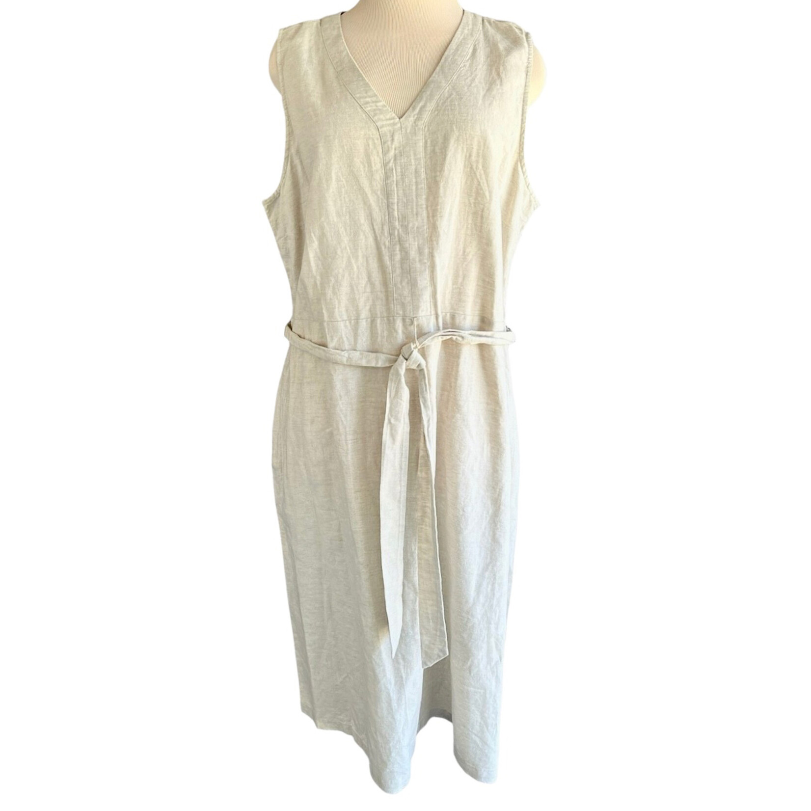 Liz Claiborne Cream Casual Dress With Pockets Size XL-RF