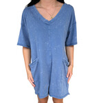 Mineral Washed Oversized Casual Knit Romper - Denim