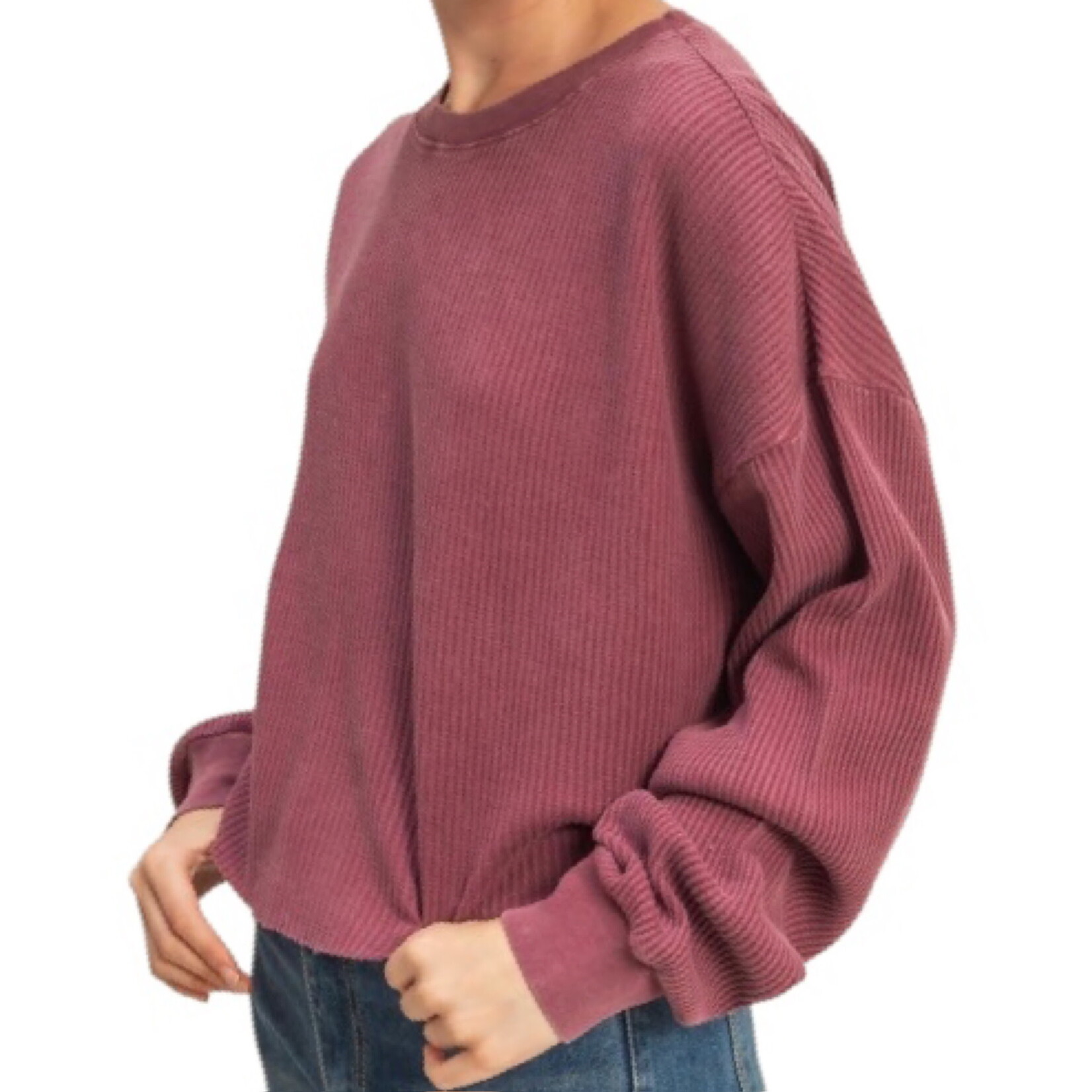 Dark Cherry Mineral Washed Waffle Knit Top