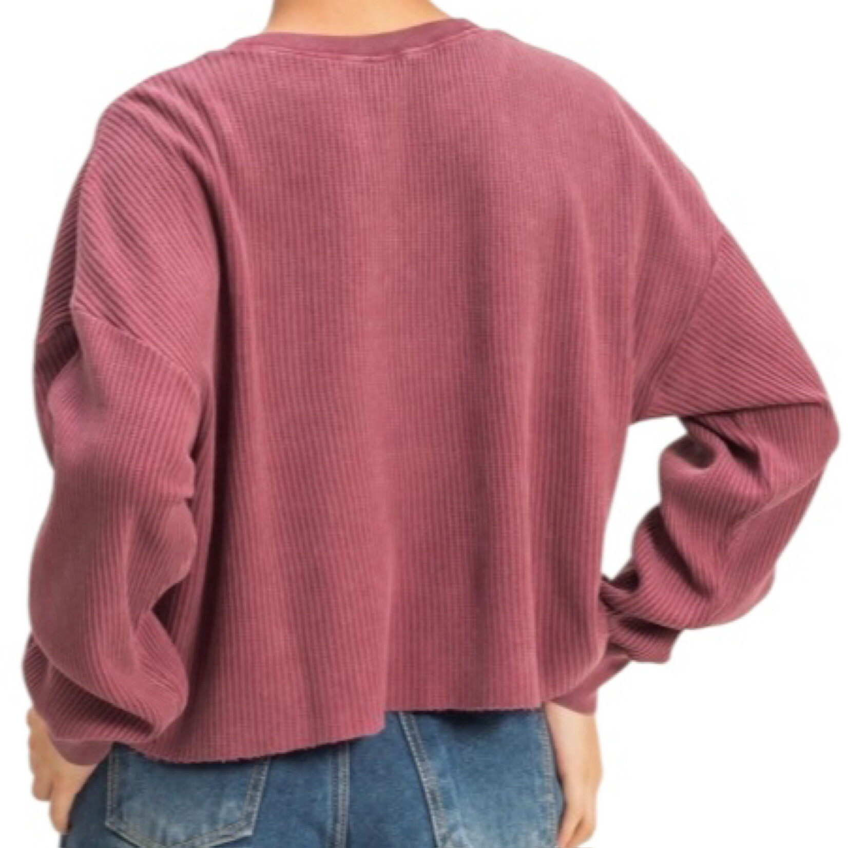 Dark Cherry Mineral Washed Waffle Knit Top