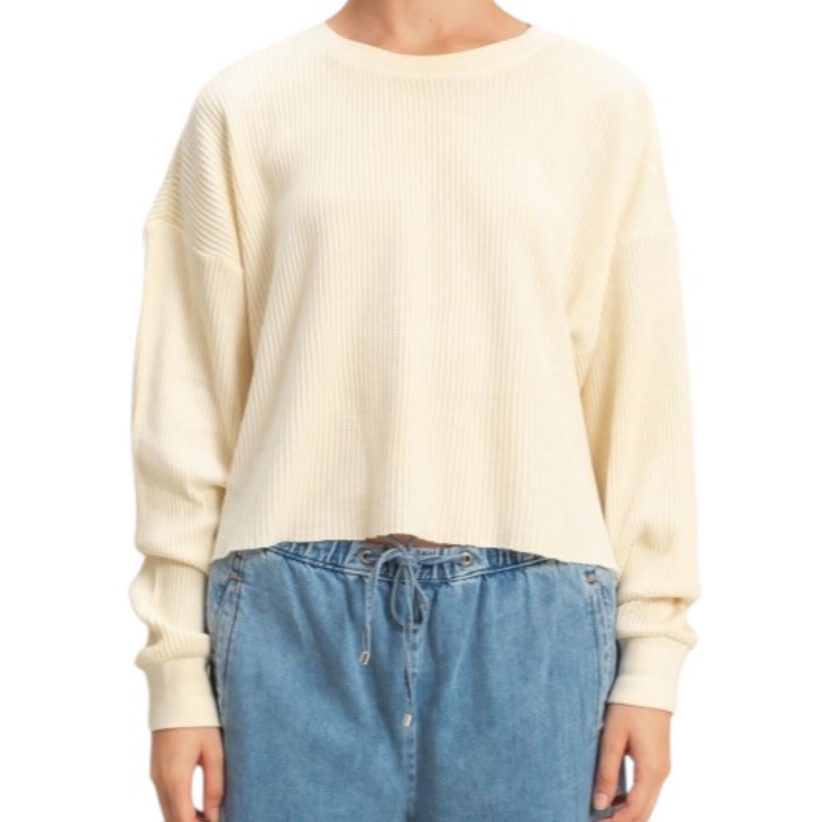 Cream Mineral Washed Waffle Knit Top
