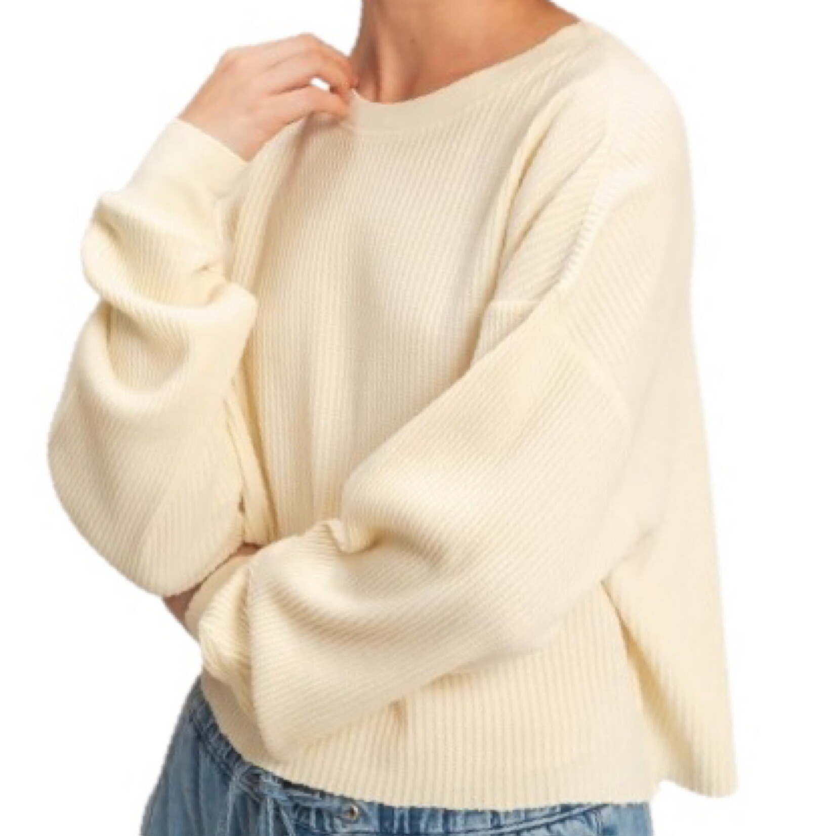 Cream Mineral Washed Waffle Knit Top